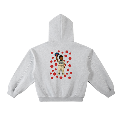 Contrast-Stitched Boxy Fleece Hoodie